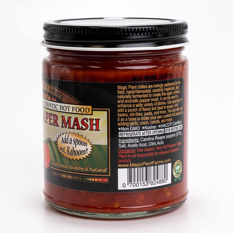 Magic Plant Red Carolina Reaper Pepper Mash, 9 Oz Jar - 1.5M to 2M (SHUs) Hottest Fermented Reaper Mash for Cooking, Maranades, Hot Sauce and More