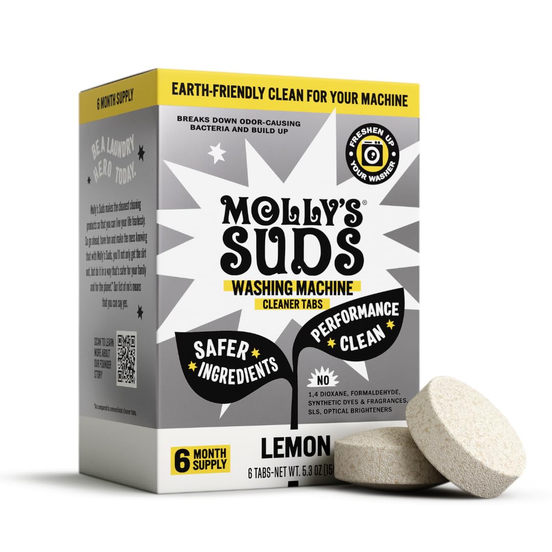 Molly's Suds Washing Machine Cleaner | Removes Odors & Grime from Front & Top Loader Machines, Including HE (Citrus - 6 Tablets)
