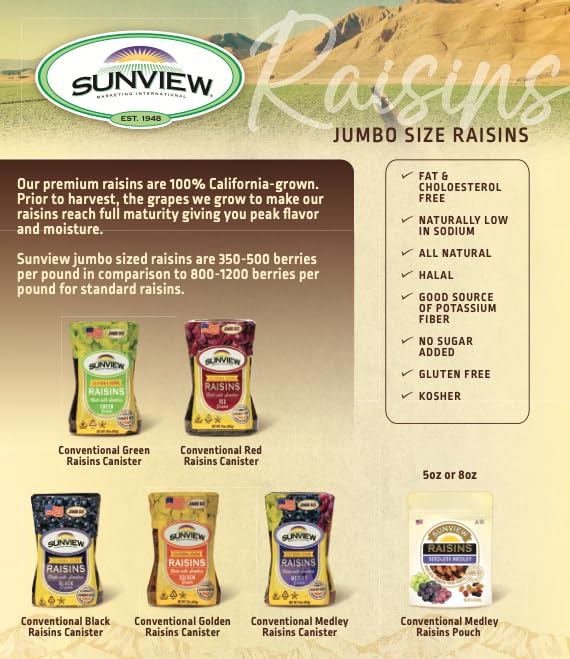 Sunview Jumbo Green Raisins 3-15 oz. Canisters