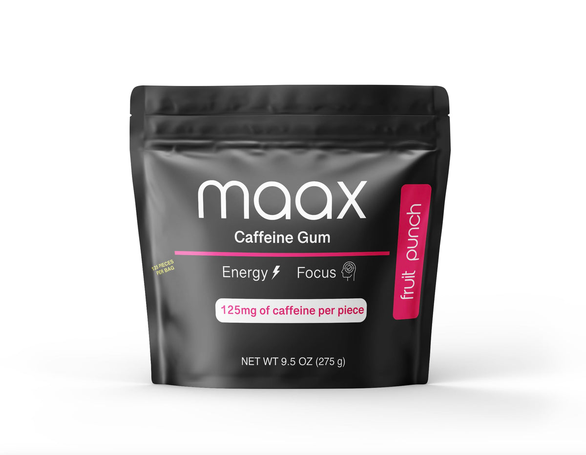 Maax Caffeine Energy Gum | 125mg of caffeine per piece | Fruit Punch | 125 total pieces per bag