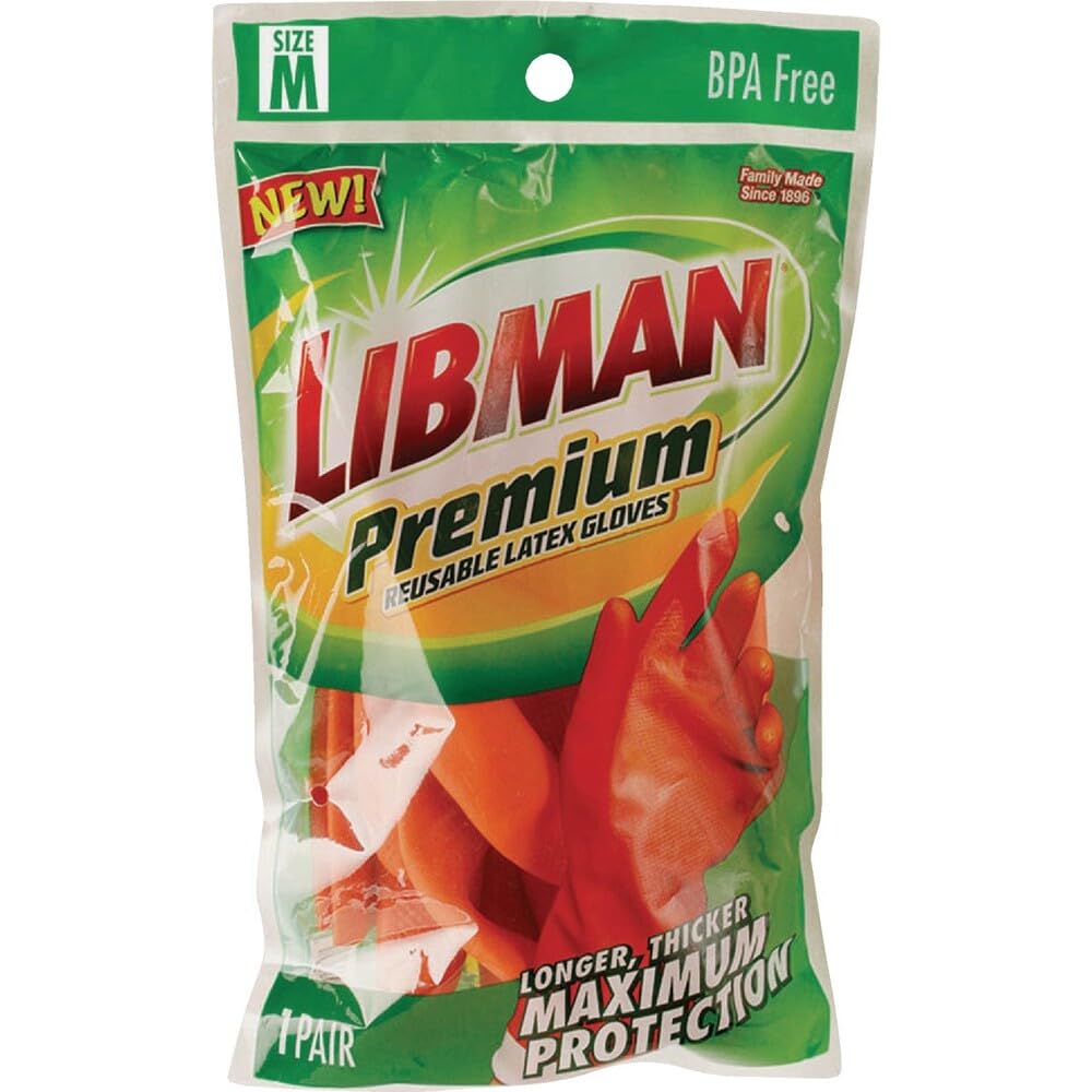 Libman 6033600 Latex Cleaning Gloves, Orange - Medium