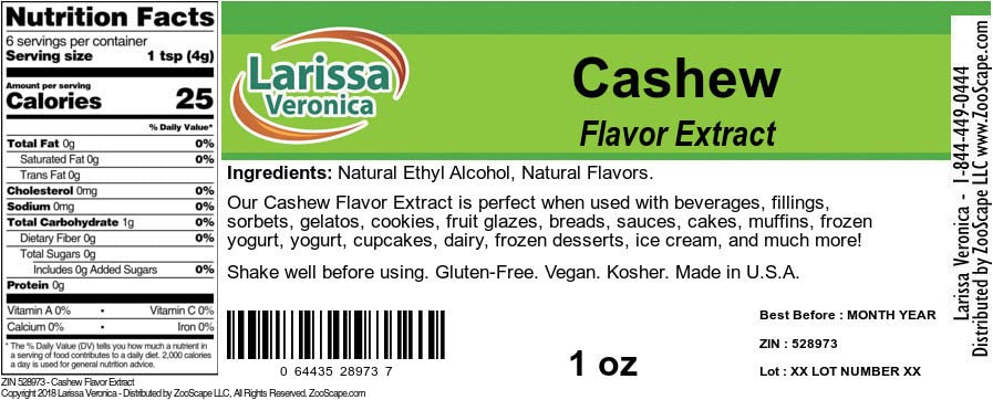 Cashew Flavor Extract (1 oz, ZIN: 528973)
