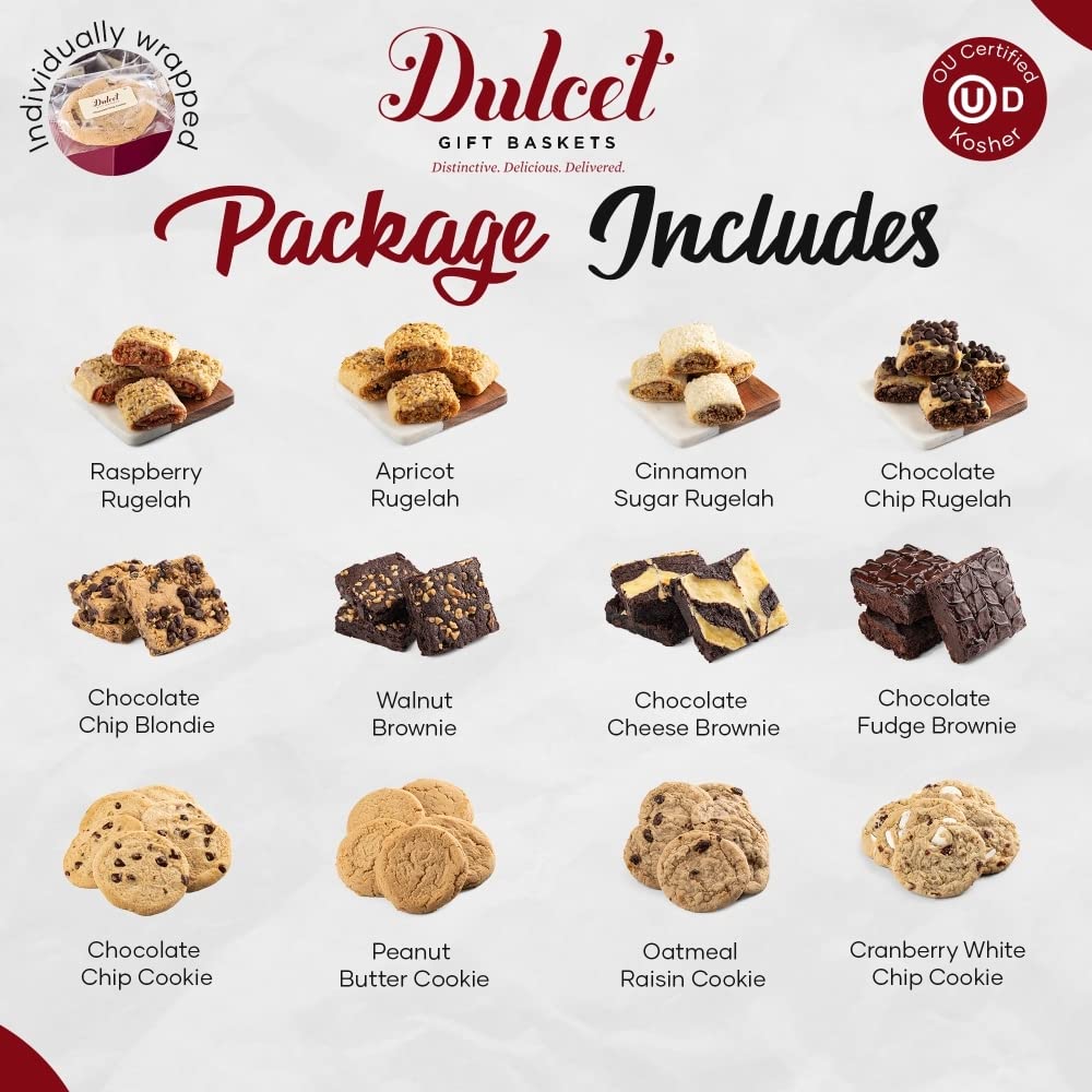 Dulcet Gift Basket Gourmet Brownie and Cookie Snack Signature Gift Basket-Includes a Variety of Pastries in an Elegant Hand Assembled Tin Box, Wish