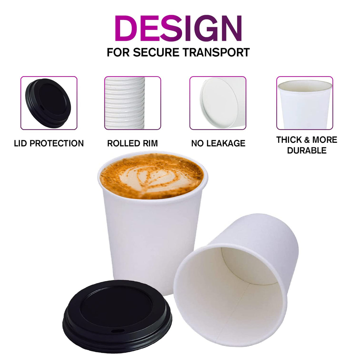 Smygoods White Disposable Paper Coffee Cups with Lids (12 OZ, 25 Count) For Hot Beverages, Tea, Espresso, Cocoa - To Go Drink Containers, Café