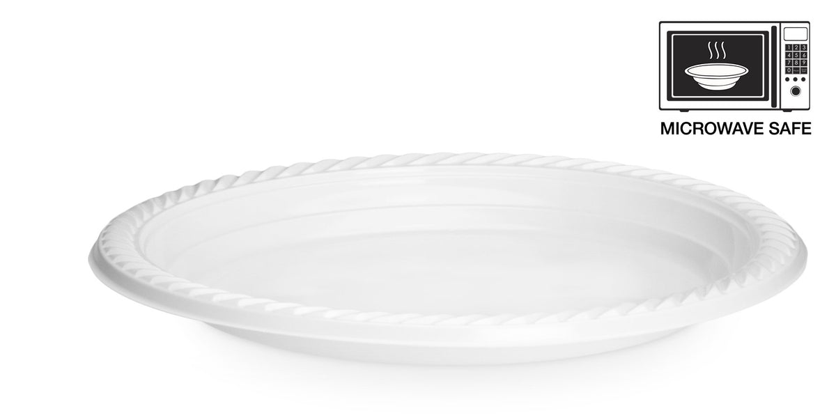 Basix 9 inch Plastic Plates Microwave Safe 100 Count, White