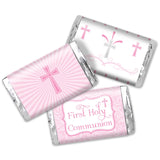 First Holy Communion Mini Chocolate Candy Bar Sticker Wrappers for Girls, 45 1.4" x 2.6" Wrap Around Labels by AmandaCreation, Great for Party Favors