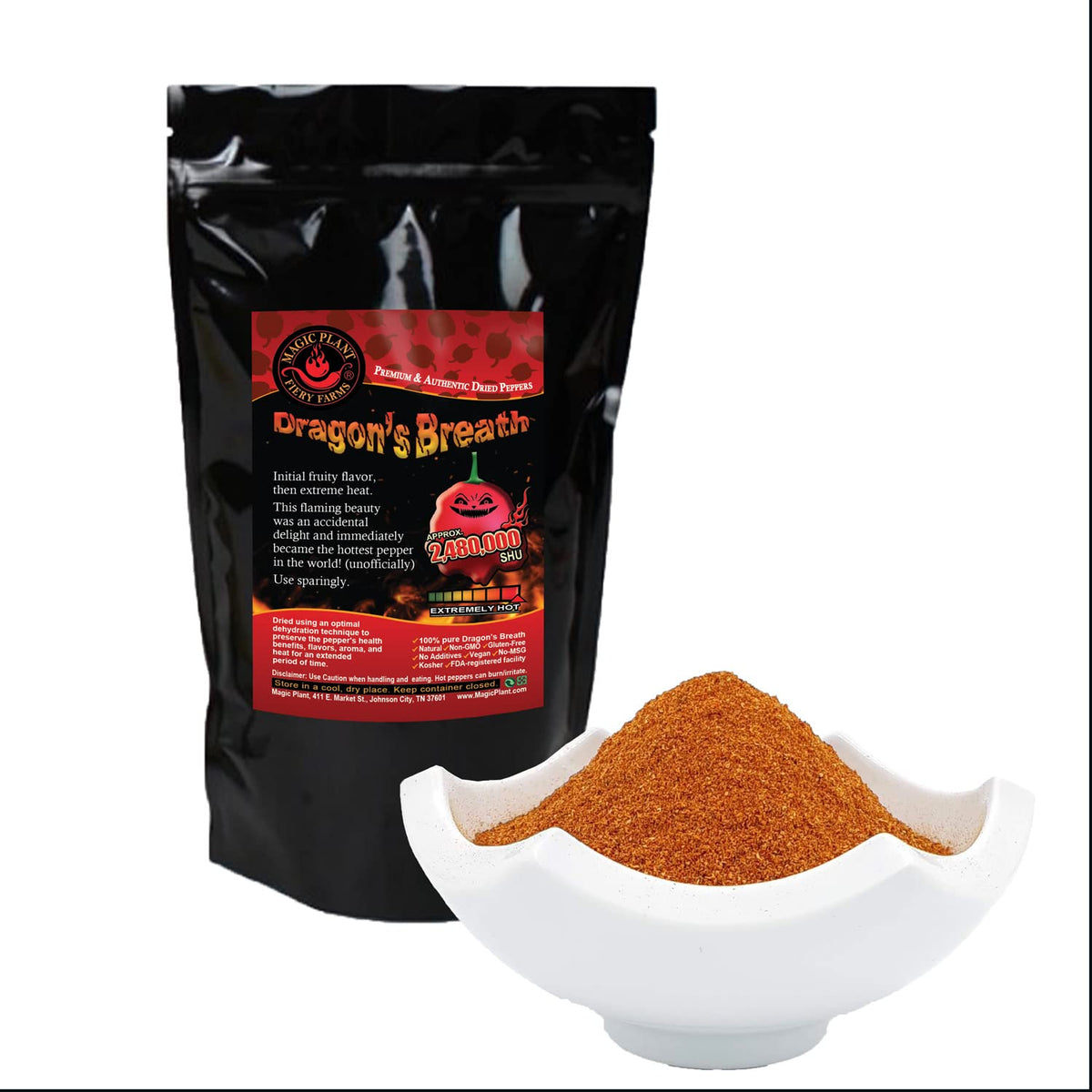 Magic Plant Dragon's Breath Pepper Powder - 1 Lb / 16 oz (Bulk) Intensely Hot Fine Ground Red Chili - 1.2M to 2M+ SHUs, No Additives