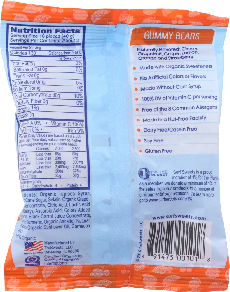 Surf Sweets - Gummy Bears All Natural - 2.75 oz.(pack of 2)