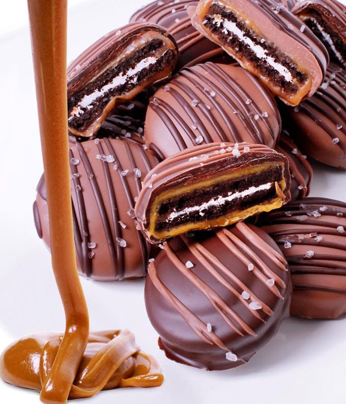From You Flowers Sea Salt & Caramel Chocolate Covered Cookies - 12 Belgian Dipped Chocolate Sandwich Cookies Gift for Birthday & Get Well