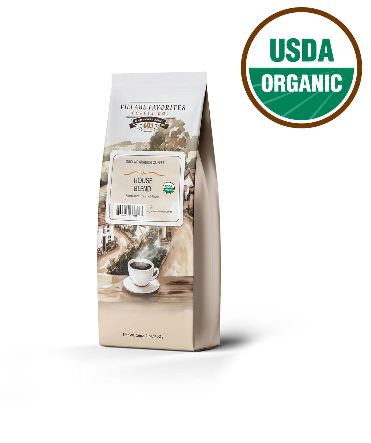Village Favorites Low Acid Coffee - Mold-Free House Blend, 100% Arabica, Slow Roasted Medium Roast, Smooth & Stomach Friendly, Ground, 1LB (16oz) Bag