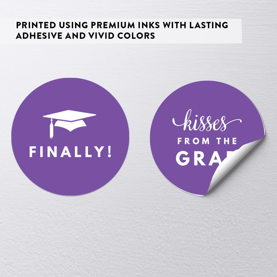 Andaz Press Chocolate Drop Labels Stickers Trio, Funny Graduation, Purple, 216-Pack, Fits Kisses Party Favors