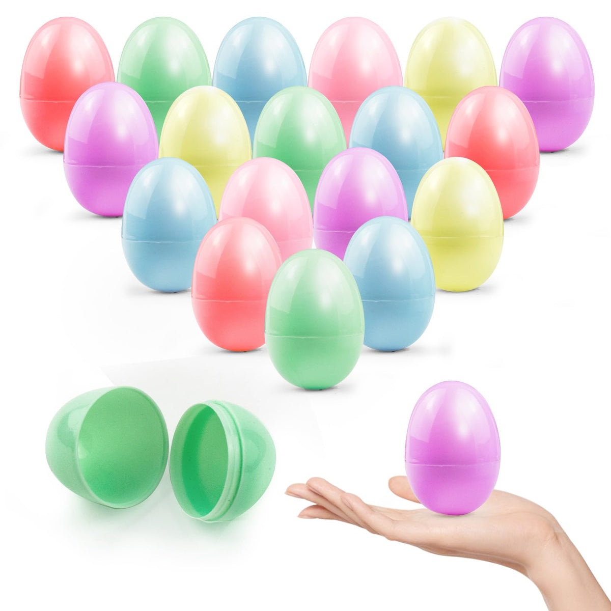 VEAGINS 36Pcs 2.3" Fillable Easter Eggs, Colorful Bright Empty Plastic Eggs for Easter Hunt, Surprise Egg, Easter Basket Stuffers