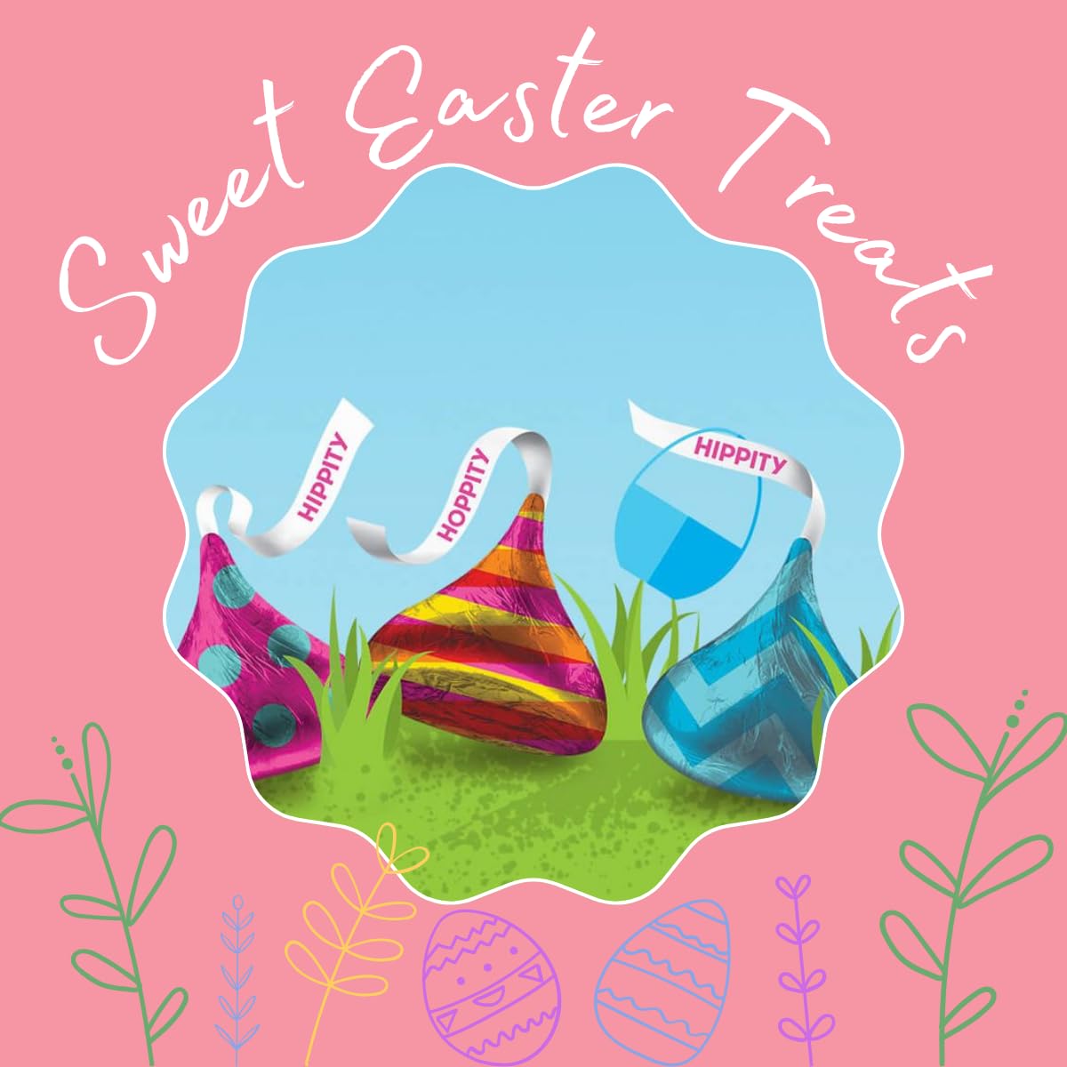 Candykrave Hershey'ss Easter Hippity Hoppity Kisses Milk Chocolate candy - (2LB 180 pcs) - Bulk chocolate Silver Foil Candy variety pack - Delicious