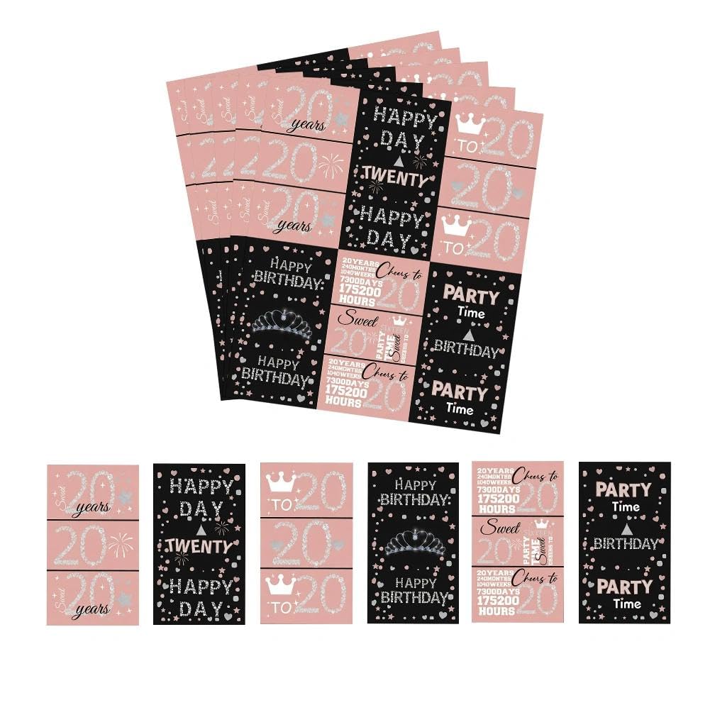 20th Birthday Chocolate Bar Stickers Happy Bday Party Candy Snack Labels Wrappers Cheer to 20 Years Parties Favors Decorations 20 Year Old Gifts