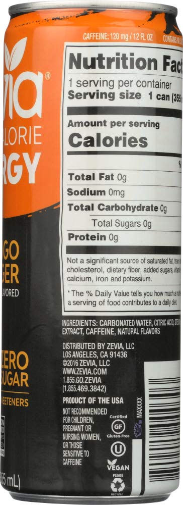 ZEVIA, DRINK, ENERGY, MANGO GINGER - Pack of 12