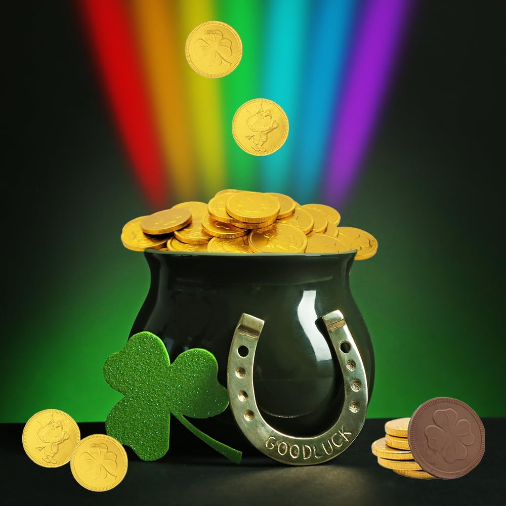 The Dreidel Company St. Patrick's Day Lucky Belgian Milk Chocolate Gold Coins, Nut-Free, Kosher Certified Dairy, Leprechaun Box (5 Pounds (Bulk))