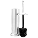 BROOKSTONE Toilet Brush and Holder Set for Bathroom with Splash Guard for Deep Cleaning, Compact and Space Saving Stylish Toilet Bowl Cleaners, Chrome
