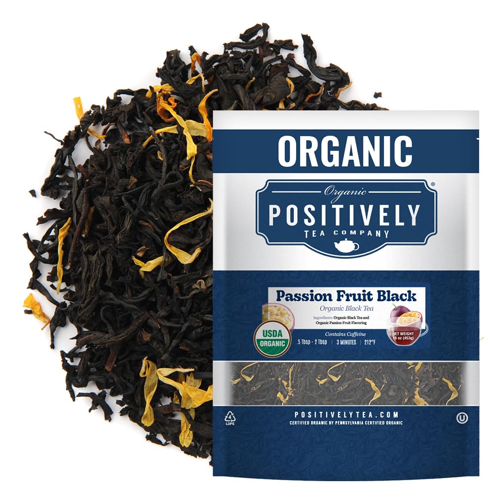Organic Positively Tea Company, Passion Fruit Black Tea, Loose Leaf, 16 Ounce