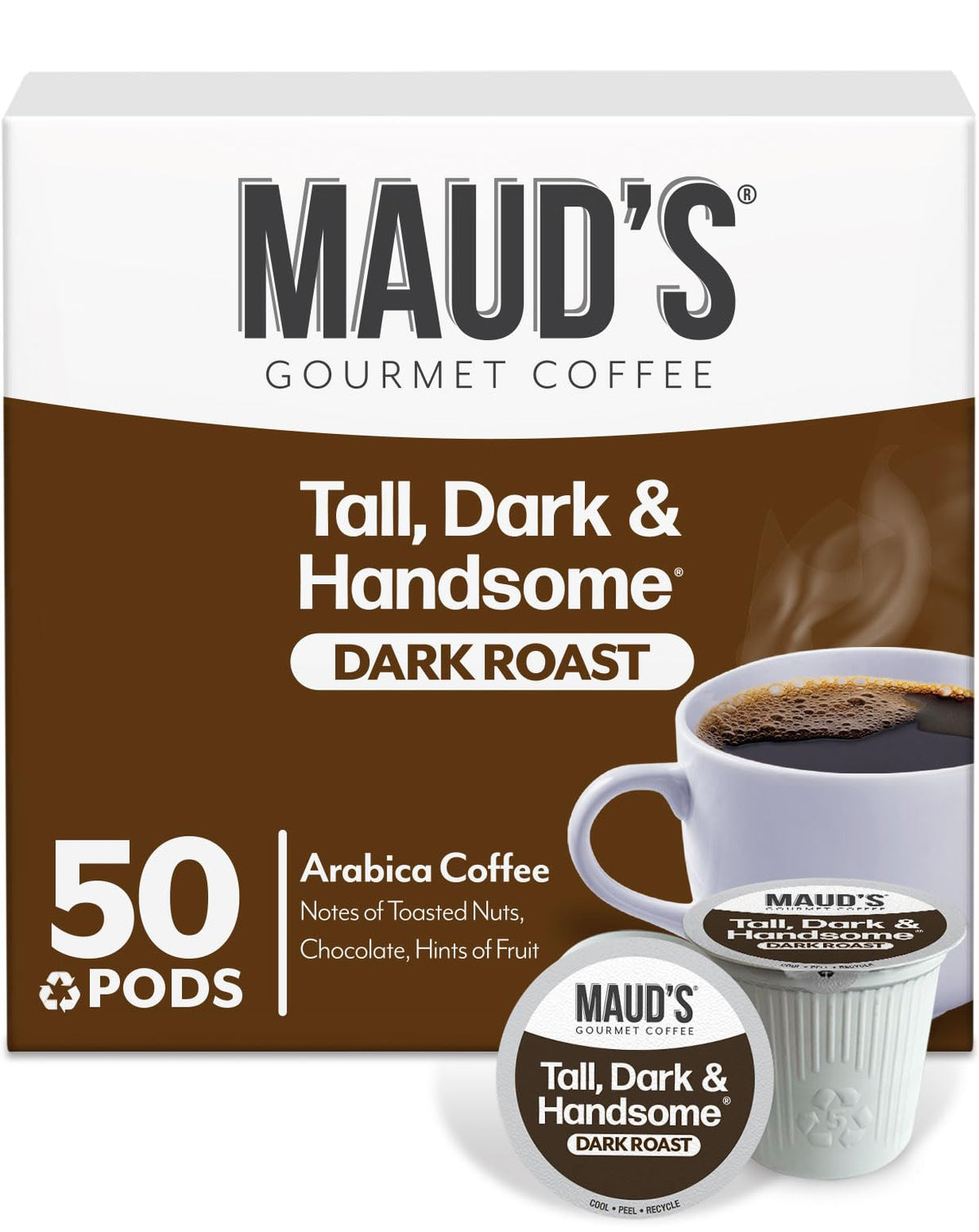 Maud's Dark Roast Coffee Pods, 50ct, Single Serve Pods - 100% Arabica Coffee, Compatible with Keurig K Cups Maker