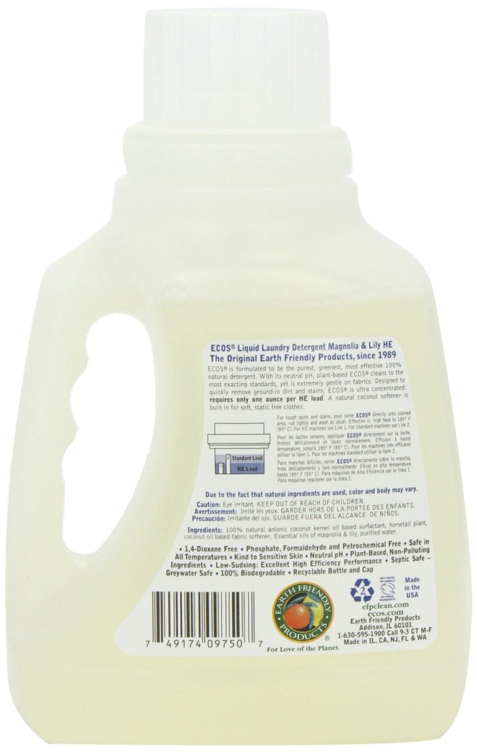 Earth Friendly Products Ecos Liquid Detergent, Magnolia & Lily, 50 Ounce