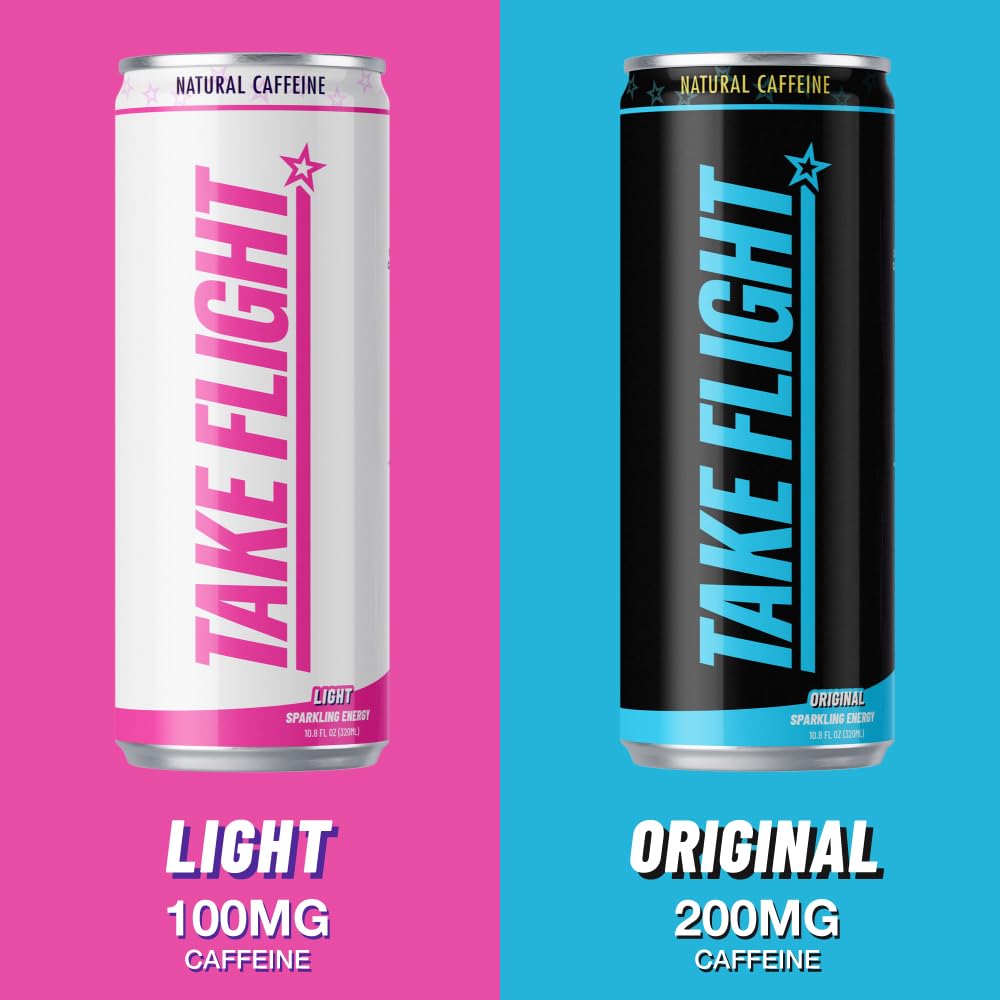 TAKE FLIGHT ENERGY, Natural Juices, Guarana, Focus & Hydration (LIGHT 100MG CAFFEINE, SINGLE CAN)