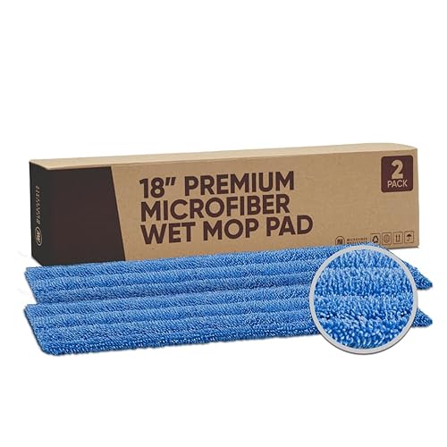 Microfiber Wholesale 18" Absorbent Microfiber Wet Mop Pad - Reusable, Machine Washable, Refills (2 Pack)