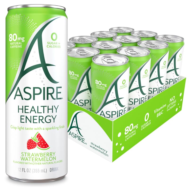 ASPIRE® Healthy Energy Drink with Low Caffeine, No Sugar, Carbs, and Keto Friendly Pack - Strawberry Watermelon, 12 Pack
