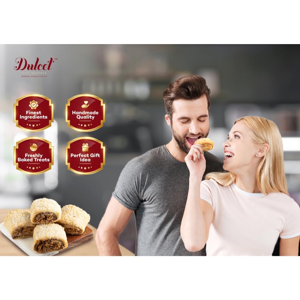 Dulcet Gift Baskets, Fresh Baked Holiday Bakery Rugelach fillings of chocolate chip, raspberry, Cinnamon and Apricot Gift Tin Assortment, Top Holiday