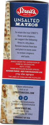Streit's Unsalted Matzo - Thin & Crispy, Non-GMO, Sodium Free, Low Fat, Vegan, Family Owned, Kosher Certified, Pair with Soups, Spreads & Salads