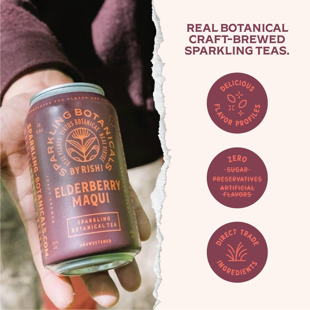 Rishi Tea Elderberry Maqui Sparkling Botanicals Sparkling Water - Organic, Unsweetened, Zero Added Sugar, Caffeine Free, Craft-Brewed From Real Plants