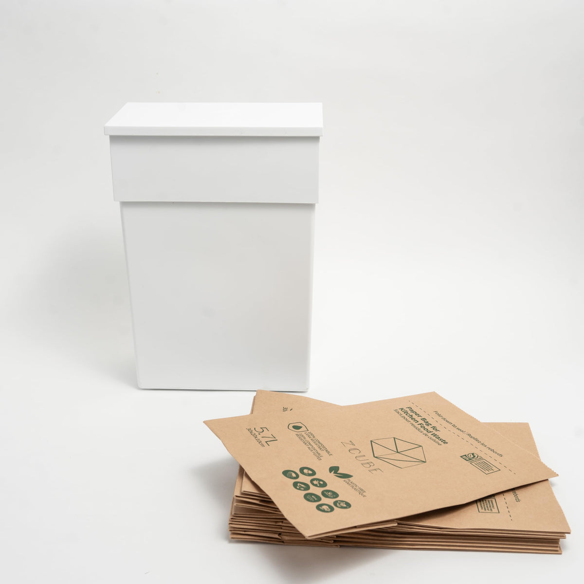 OE OUR EXPEDITION ZCUBE Food Waste Garbage Can/Bin for Composable Paper Bag Fits Bag to Earth Bag- Each bin Includes 10 Bags