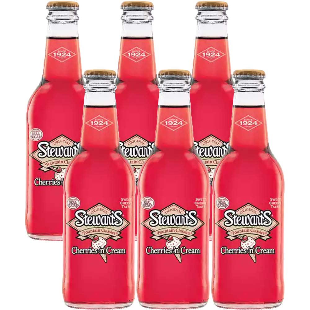 Stewarts 12 oz Glass Bottle Soda (6 Pack Total of 72 Oz) (Cherries N' Cream Soda)