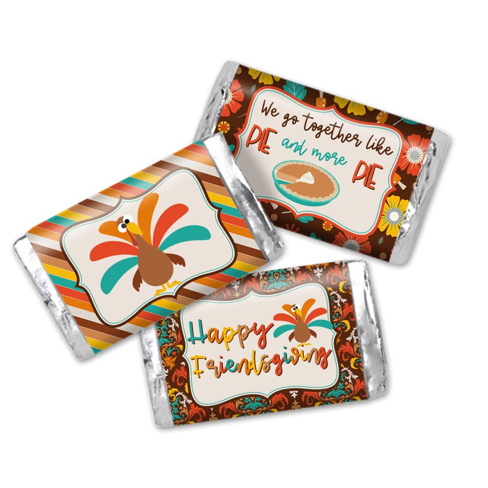 Thanksgiving with Friends Friendsgiving Themed Mini Chocolate Candy Bar Sticker Wrappers, 45 1.4" x 2.6" Wrap Around Labels by AmandaCreation, Great