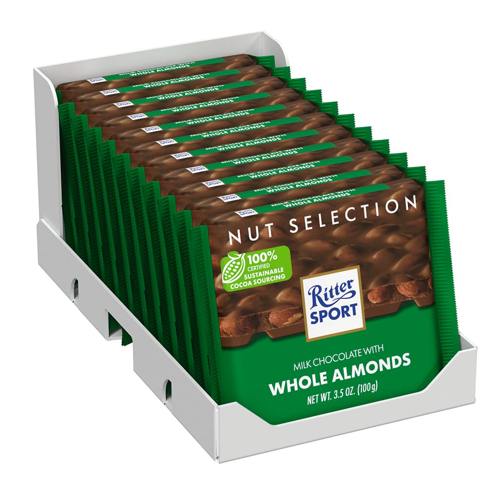 Ritter Sport Milk Chocolate with Whole Almonds, 3.5 Ounce Bar, 11 Pack, 100% certified Sustainable Cocoa