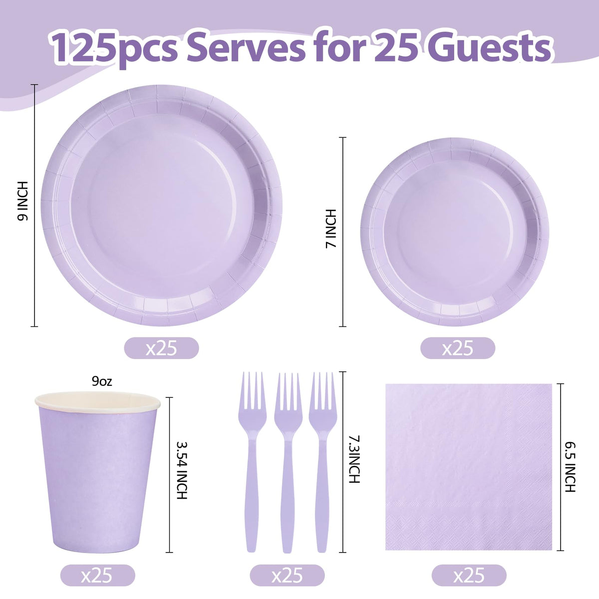 Lavender Plates and Napkins Party Supplies, Include 9’’ Disposable Paper Plate, 7’’ Dessert Plates and Cups and Napkins Forks Set for Birthday