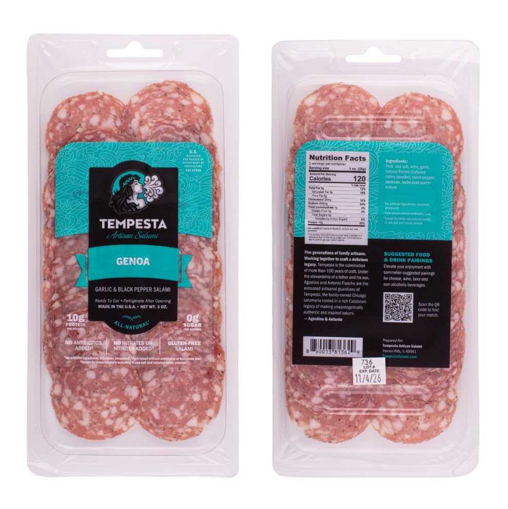 Tempesta GENOA Garlic & Black Pepper Salami, 3 OZ (Pack of 1)