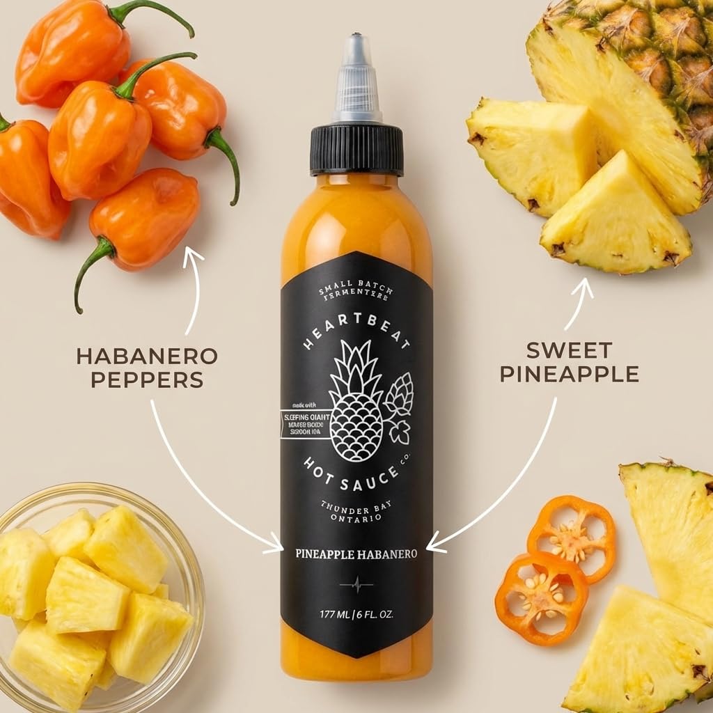 Heartbeat Pineapple Habanero Hot Sauce - (Pack of 1, 6oz) - Habanero Hot Sauce for Tacos, Wings and Grilling - Hot Ones Hot Sauce Style Flavor - Craft
