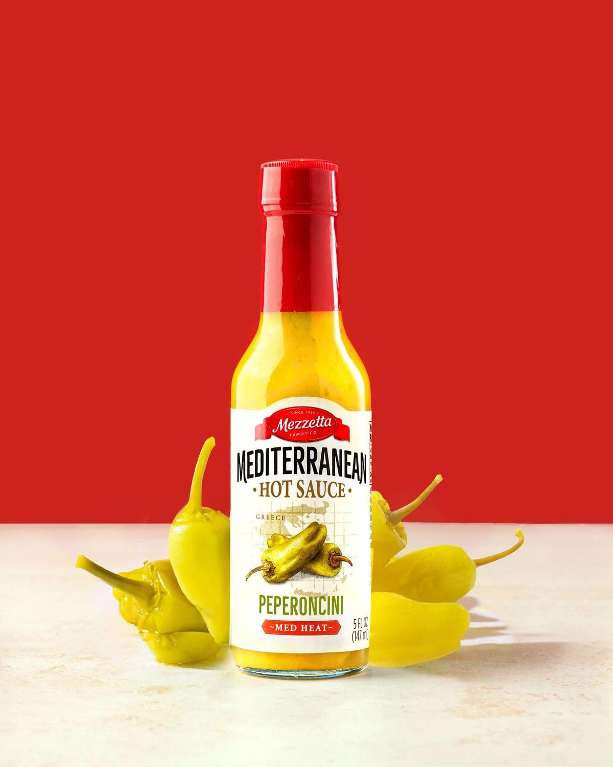 Mezzetta Peperoncini Sauce - Mediterranean Hot Sauce for Chicken, Grilled Veggies, Pizza, Pastas - Medium Heat - Non-GMO & Gluten Free - 5 Oz - Pack