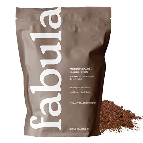 Fabula Organic Coffee for French Press, Low Acid Coffee Freshly Ground - Non-GMO - No Mold - Mycotoxins Pesticides Free - Single Origin - 12 oz