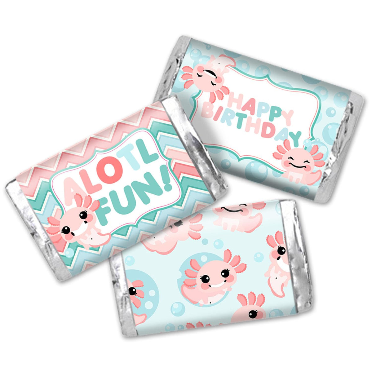 Axolotl Girl Birthday Mini Candy Bar Wrappers, 45 Count, 1.4 x 2.6 Inch Full Coverage Labels, Kids Boy Birthday Party Favors, Mini Chocolate Bar