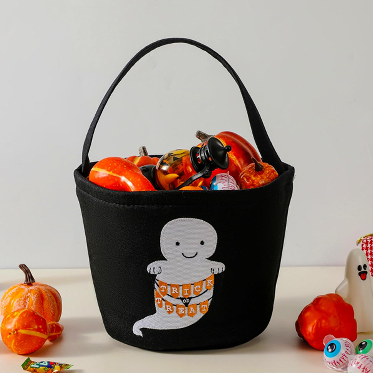 Halloween Basket Ghost Trick or Treat Bucket for Kids, Halloween Candy Bucket 7.9X13.9 Spooky Candy Tote Bag for Girl Boy Trick or Treat, Party Favor