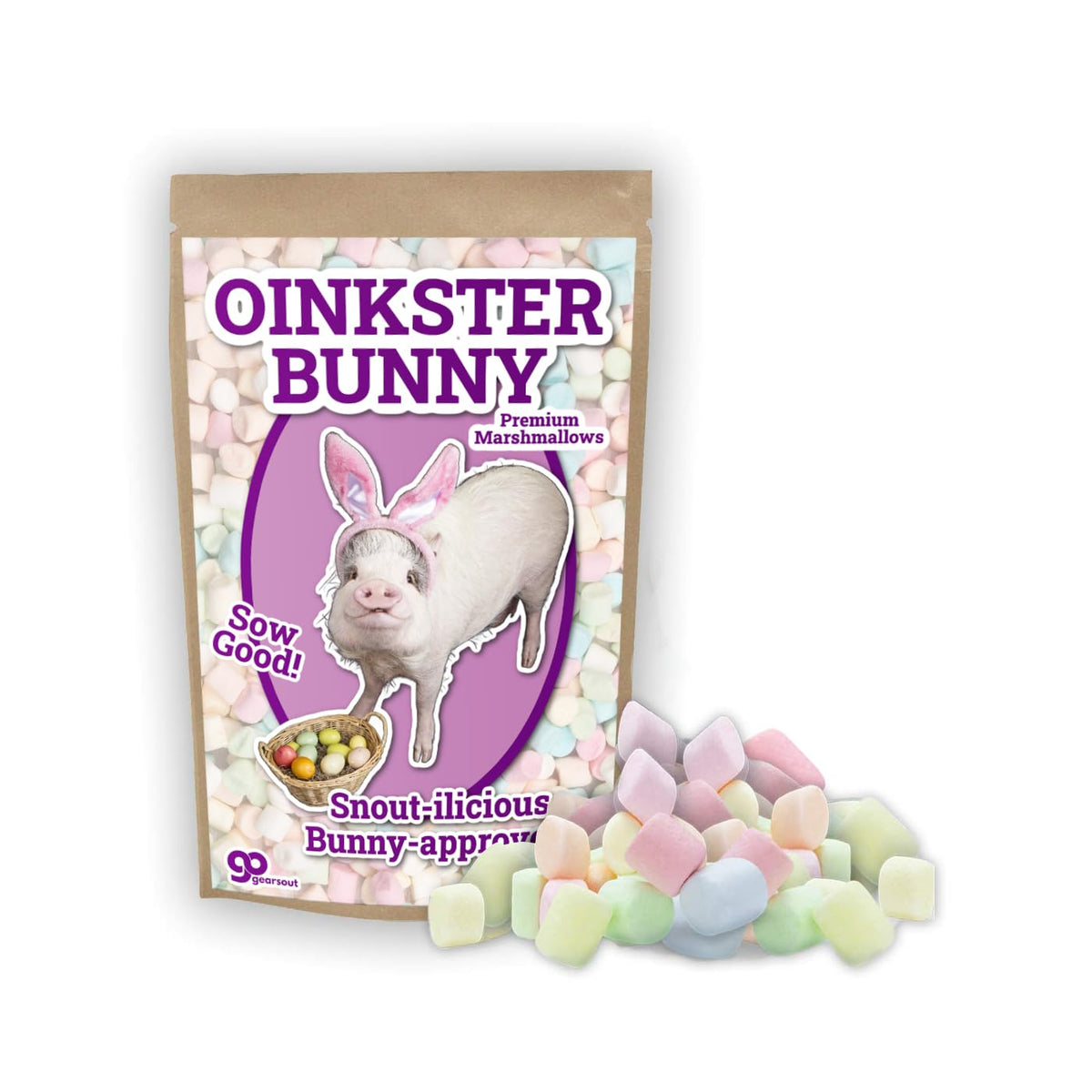 Oinkster Bunny Marshmallows Pig Lovers Gifts for Easter Baskets Premium Pastel Mallows Kids Teens Adults Care Package Ideas Funny Piggy with Bunny