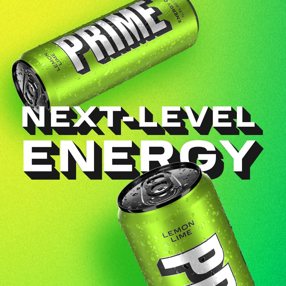 PRIME Energy LEMON LIME | Zero Sugar Energy Drink | Preworkout Energy | 200mg Caffeine with 355mg of Electrolytes and Coconut Water for Hydration|