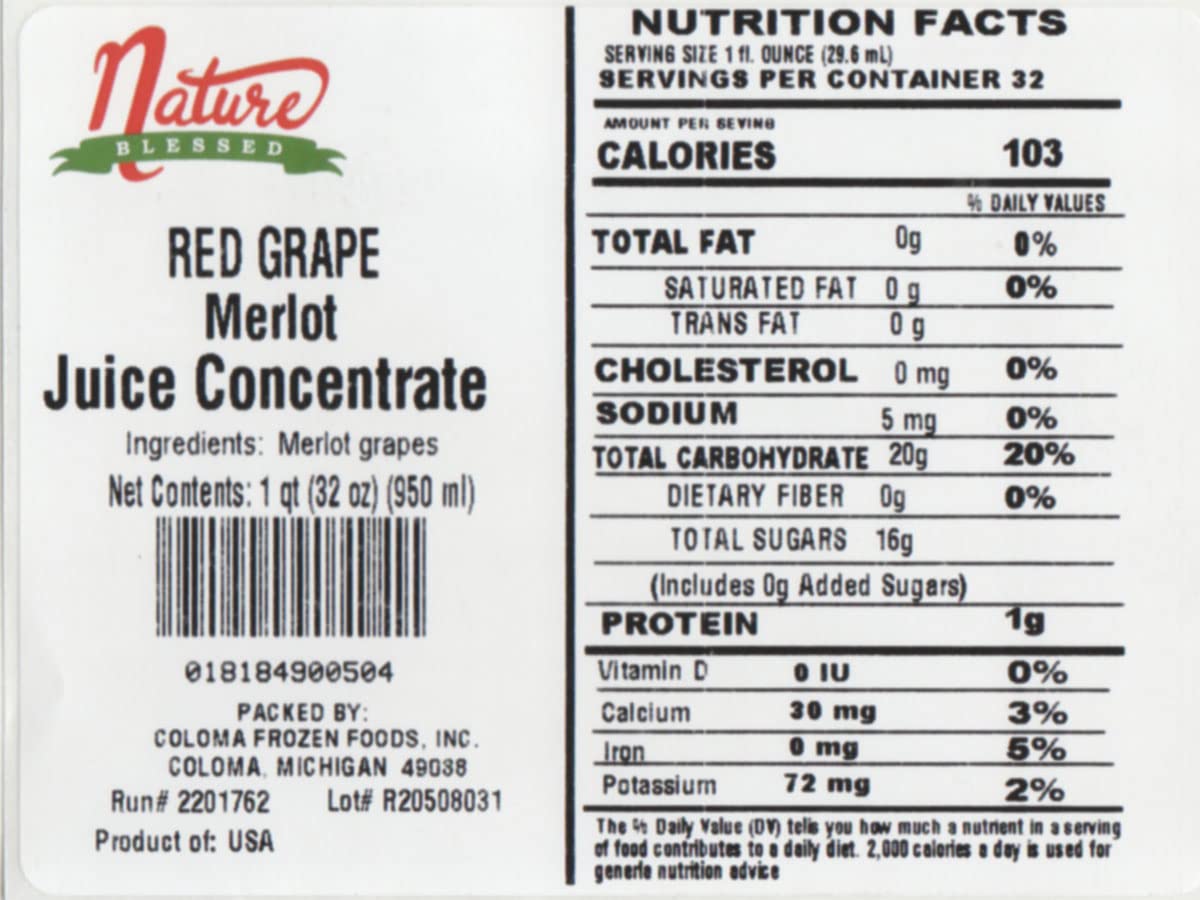 Nature Blessed 100% Pure Merlot Red Grape Fruit Juice Concentrate - 4 Quarts (4/2 fl oz bottles) Excellent for Home Brewers or Vintners, Spirits
