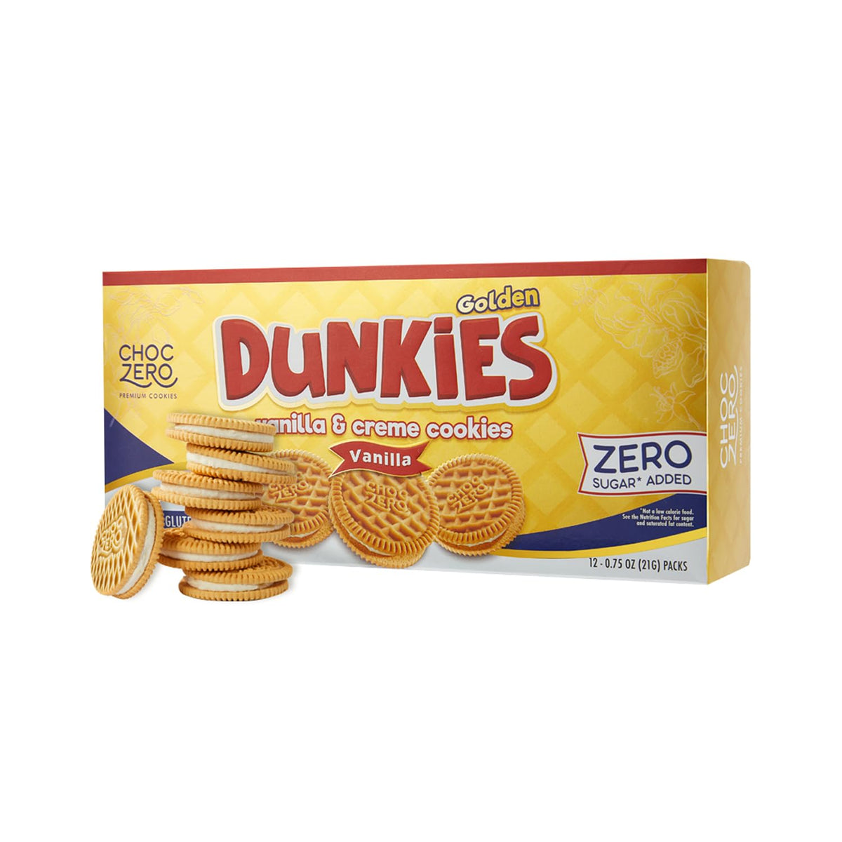 ChocZero Gluten-Free Vanilla Sandwich Cookies with Creme - Low Sugar, Keto Friendly Dunkies (1 Box, 9oz)
