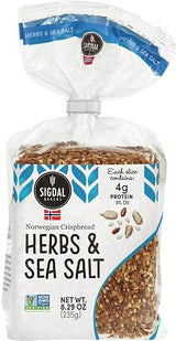 Sigdal Bakeri Herbs & Sea Salt Norwegian Wholegrain Crispbread | All Natural Non-GMO, 8.29 oz (235g) (Pack of 4)