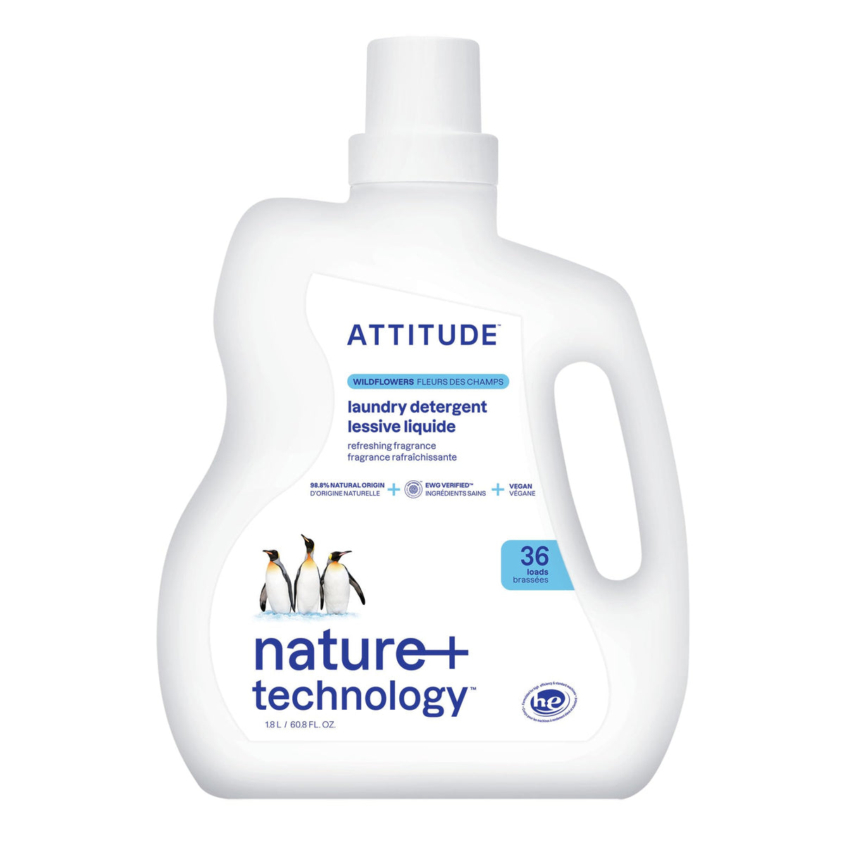 ATTITUDE Liquid Laundry Detergent, EWG Verified, HE Compatible, Plant-Based & Vegan, Natural Laundry Soap, Wildflowers Scent, 36 Loads, 60.8 Fl Oz