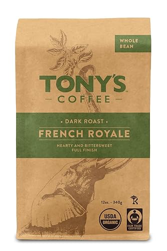 Tony's Coffee, French Royale (12oz), Dark Roast Whole Bean Coffee, Organic and Fair Trade