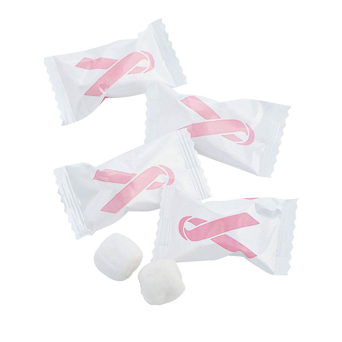 Fun Express Pink Ribbon Awareness Buttermint Candy Mints Individually Wrapped 108 Pieces - Soft Butter Mints Bulk for Breast Cancer Awareness Party