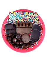 Valentines Day Be Mine Chocolate Gift Basket. Hand-Crafted and Customizable with a huge double bow with chocolates, cookies, candy, snacks, for women
